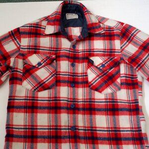 Vintage soft distressed red white blue plaid flannel long sleeve button shirt